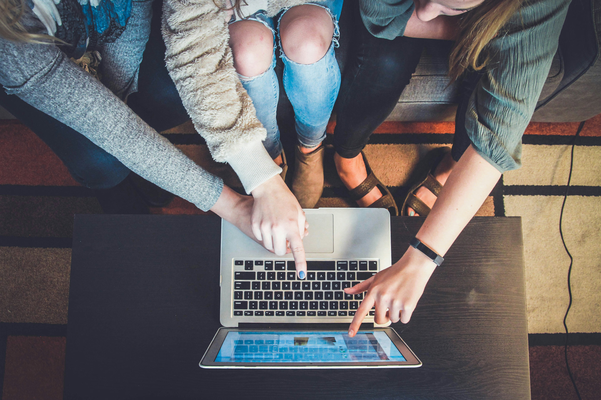 A group learning on a computer