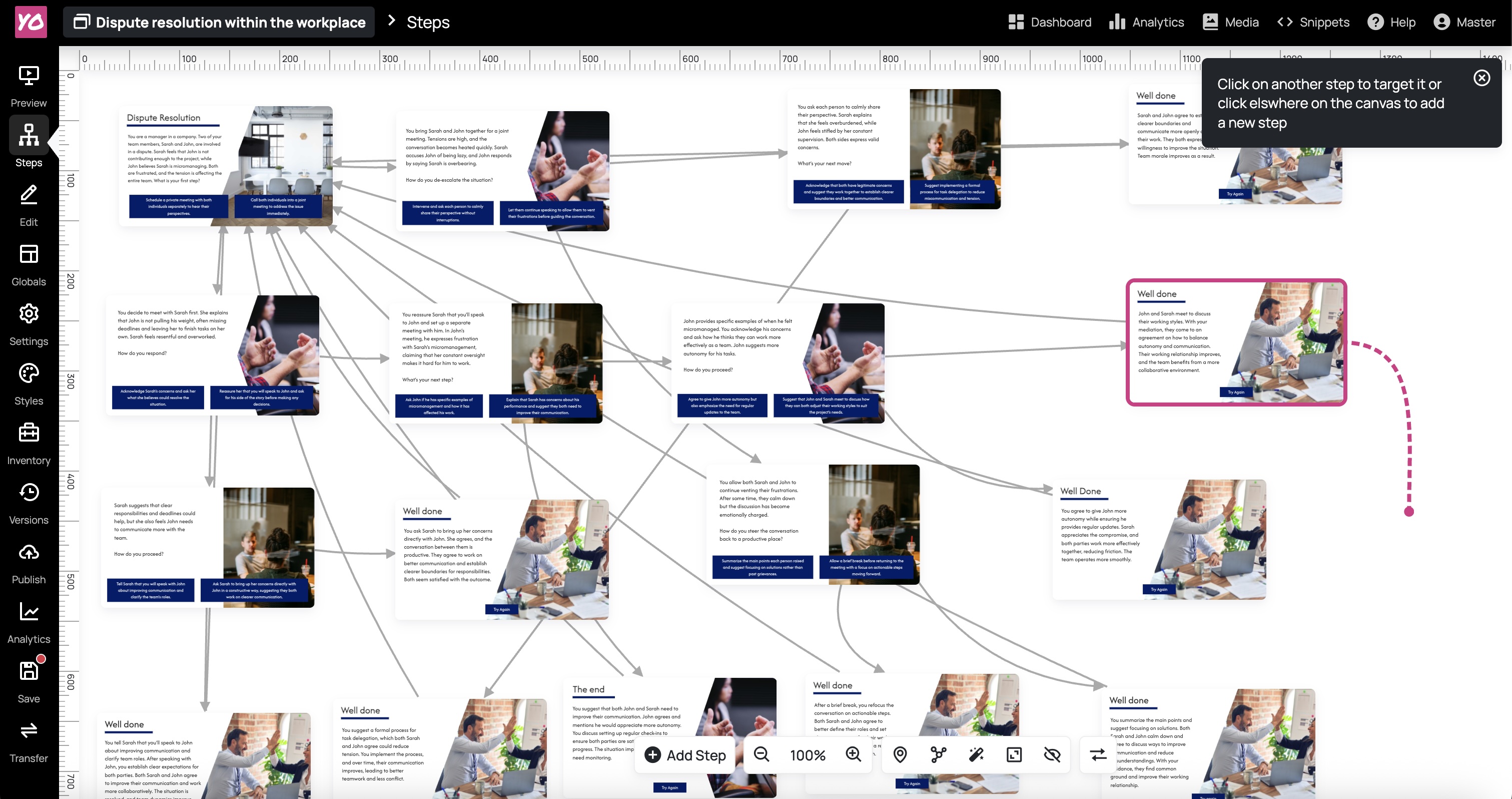 Screenshot of the steps overview in Yo Scenario